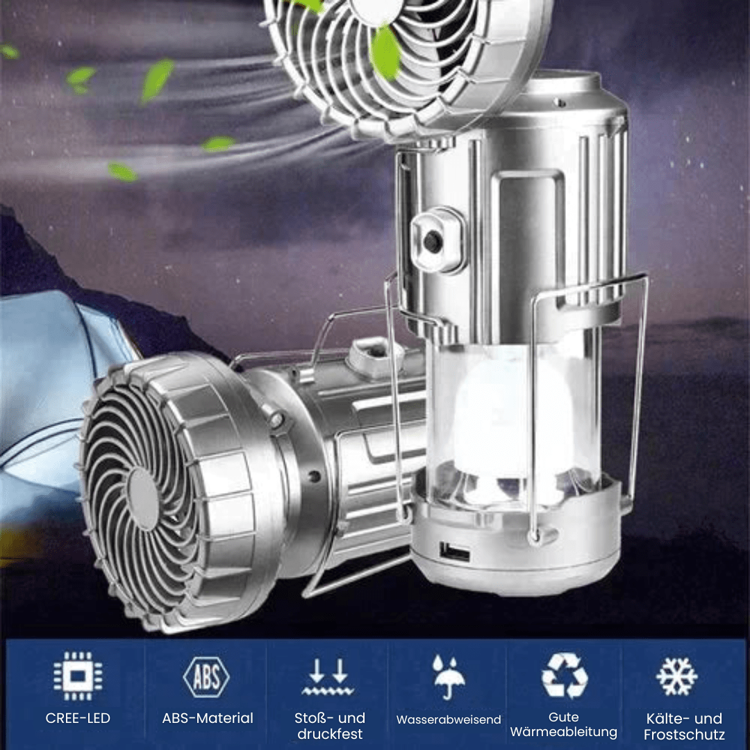 Tragbare LED - Campinglampe mit Ventilator - Klarwen
