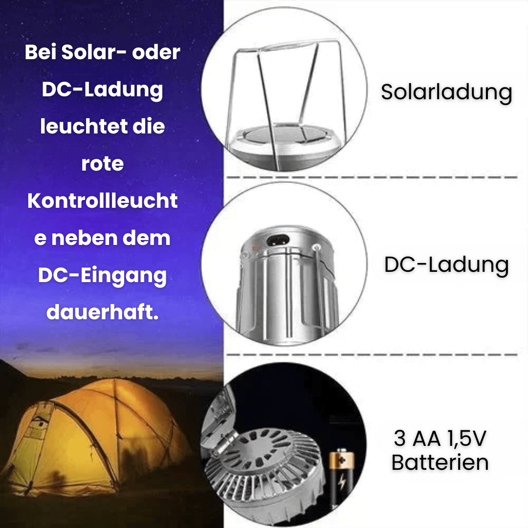 Tragbare LED - Campinglampe mit Ventilator - Klarwen
