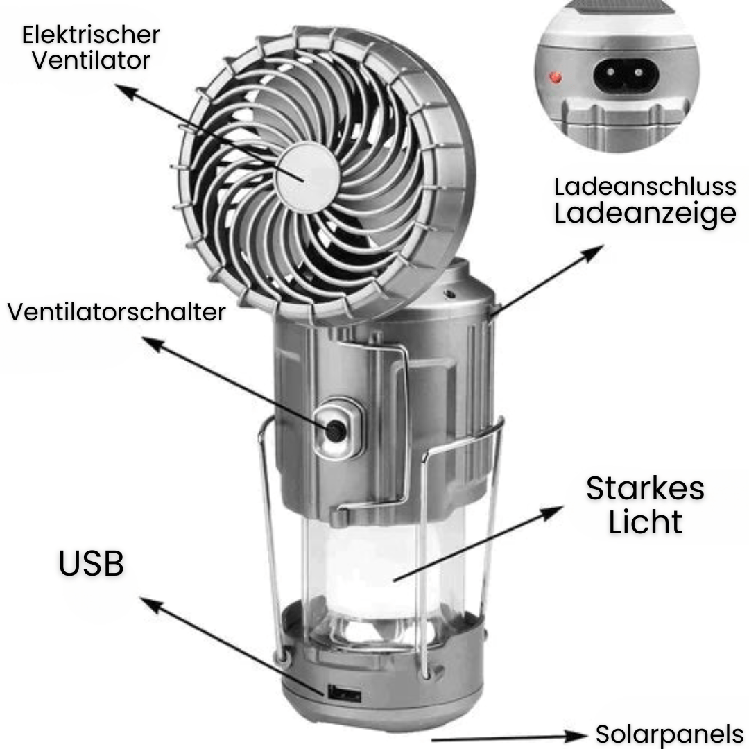 Tragbare LED - Campinglampe mit Ventilator - Klarwen