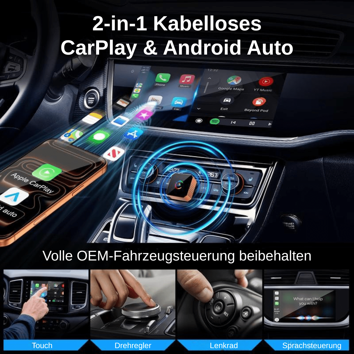 AirLink™ – Kabelloser CarPlay & Android Auto Adapter - Klarwen
