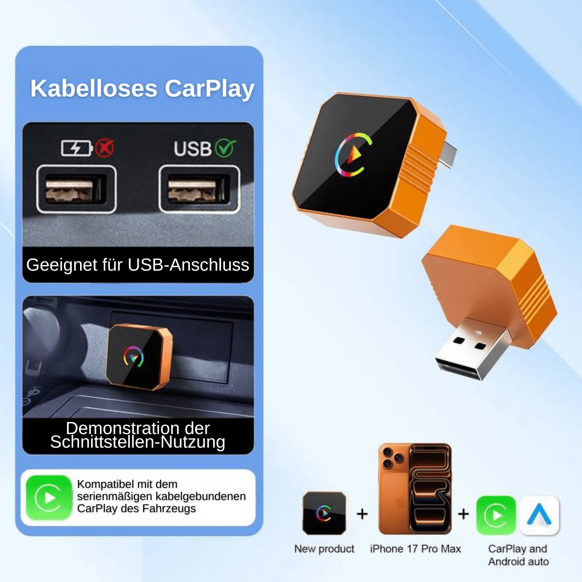 AirLink™ – Kabelloser CarPlay & Android Auto Adapter - Klarwen