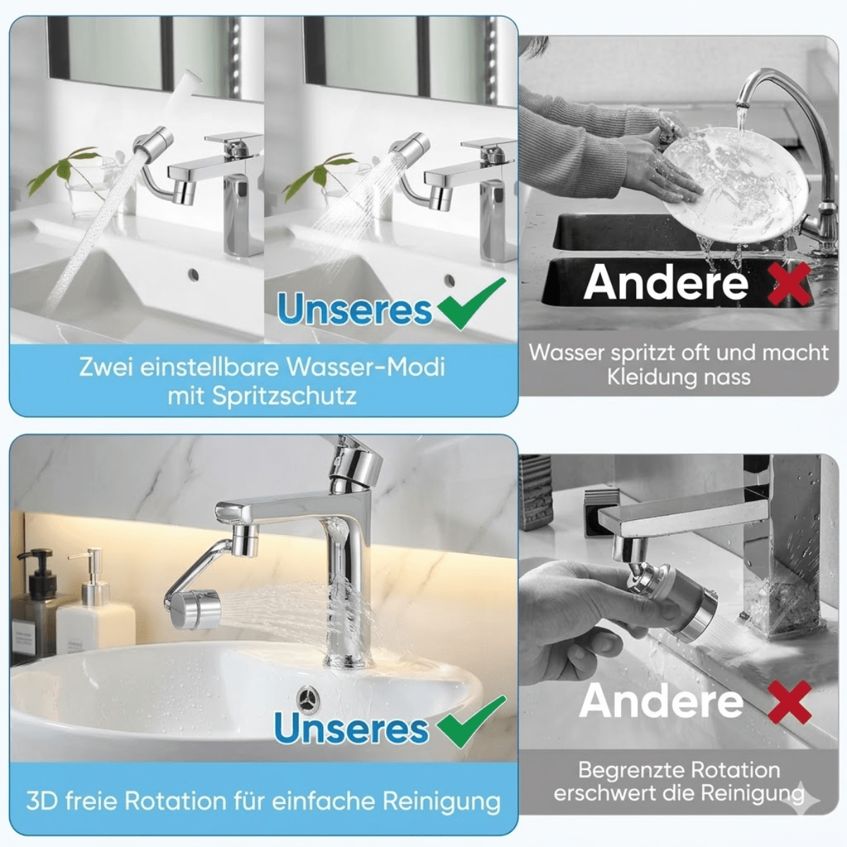 AquaControl™ – Drehbarer Wasserhahnaufsatz - Klarwen