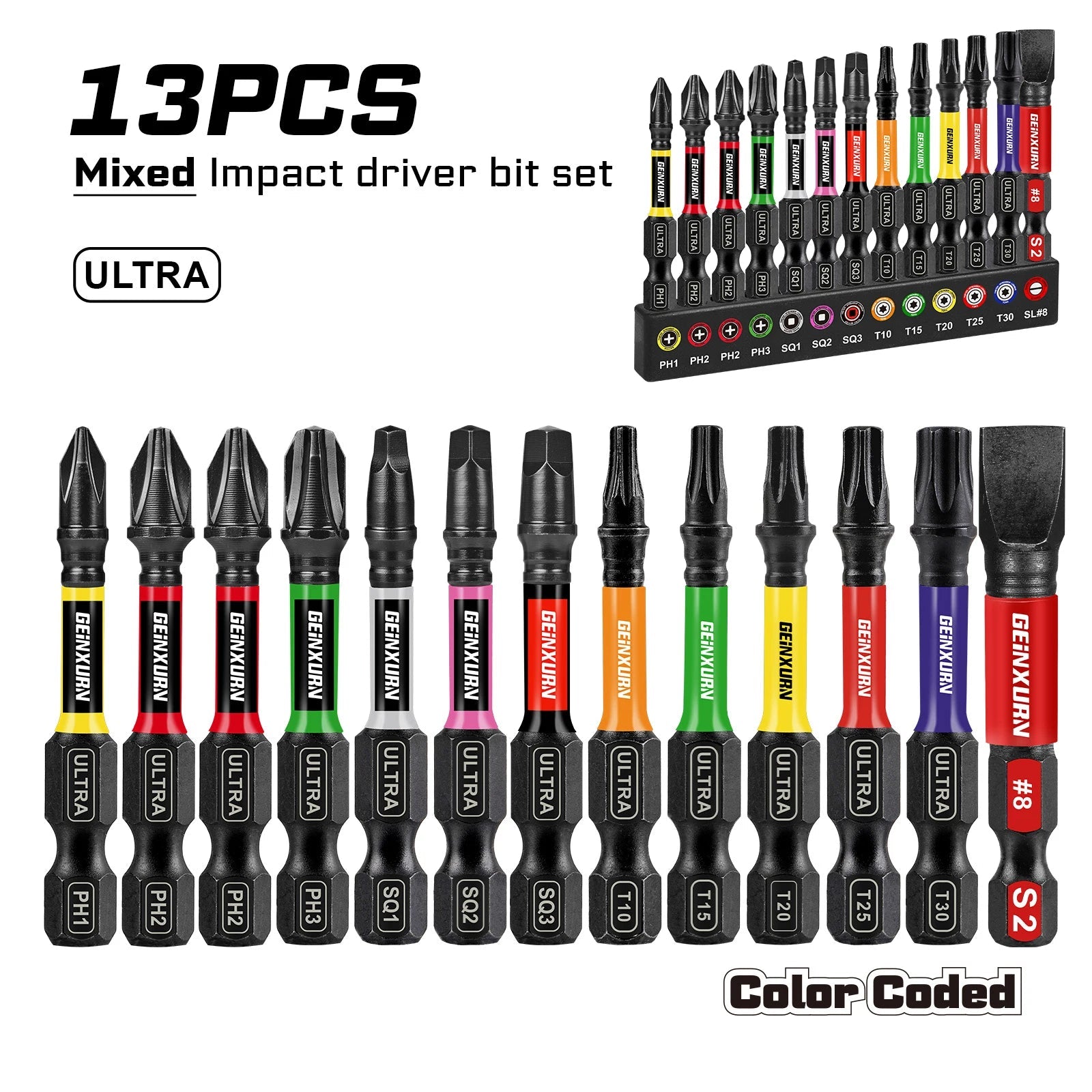 ColorTorque™ – 13tlg. Impact - Schrauberbit - Set aus S2 - Stahl - Klarwen
