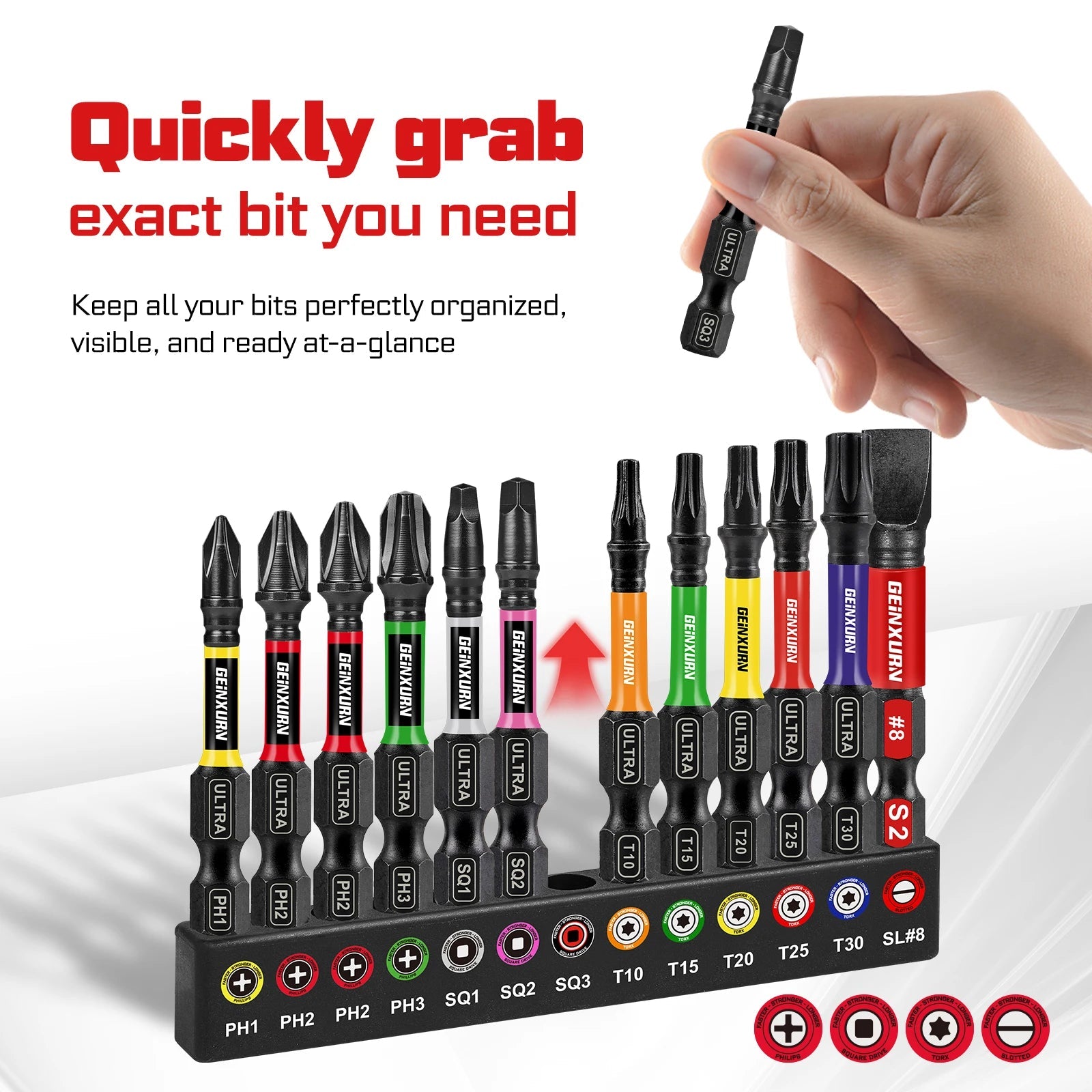 ColorTorque™ – 13tlg. Impact - Schrauberbit - Set aus S2 - Stahl - Klarwen
