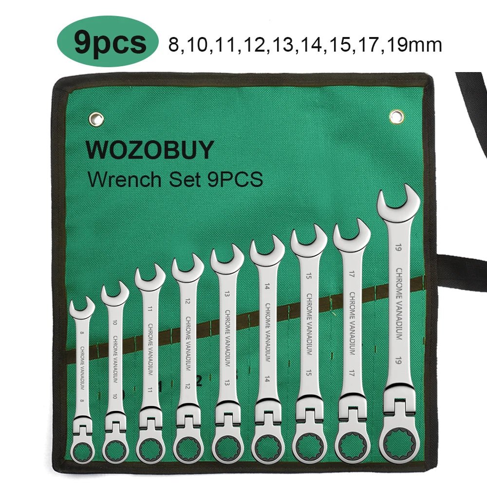 FlexiWrench™ – Ratschen - Ringschlüssel - Set mit Flexkopf (8–22mm) + Tragetasche - Klarwen