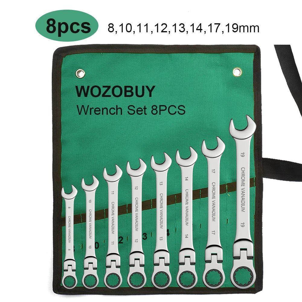 FlexiWrench™ – Ratschen - Ringschlüssel - Set mit Flexkopf (8–22mm) + Tragetasche - Klarwen
