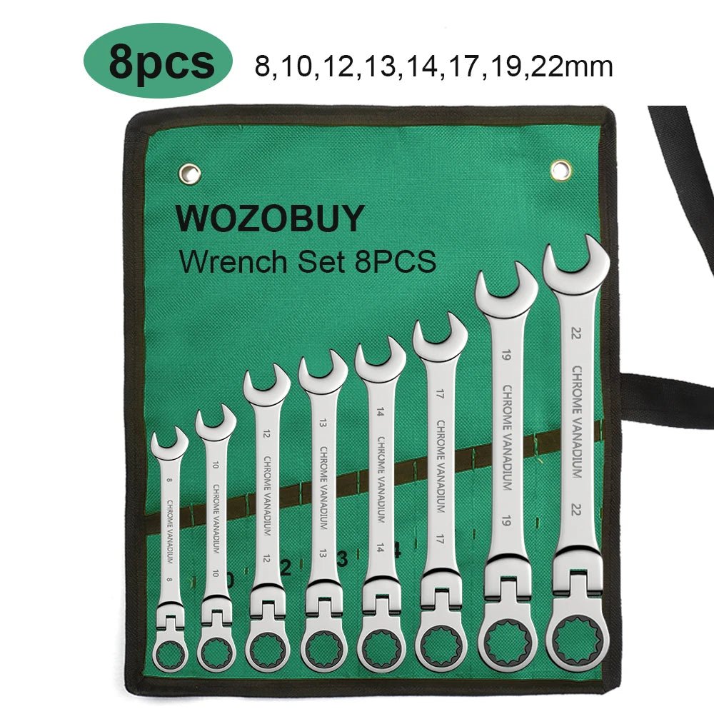 FlexiWrench™ – Ratschen - Ringschlüssel - Set mit Flexkopf (8–22mm) + Tragetasche - Klarwen