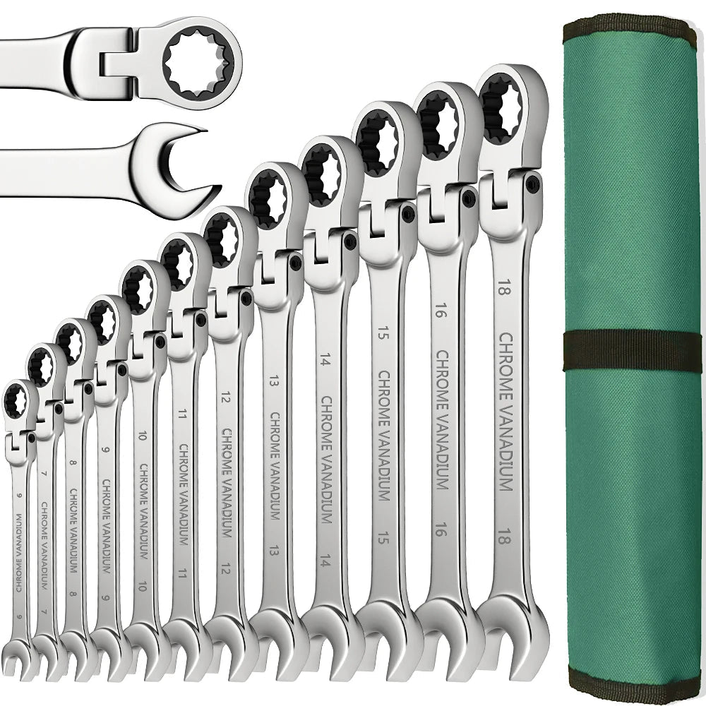 FlexiWrench™ – Ratschen - Ringschlüssel - Set mit Flexkopf (8–22mm) + Tragetasche - Klarwen