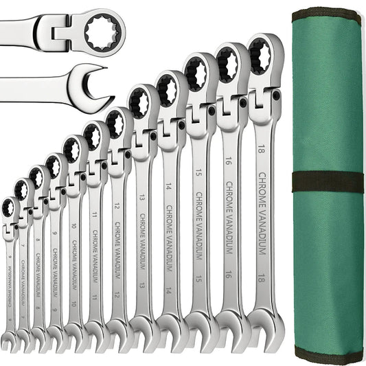 FlexiWrench™ – Ratschen - Ringschlüssel - Set mit Flexkopf (8–22mm) + Tragetasche - Klarwen