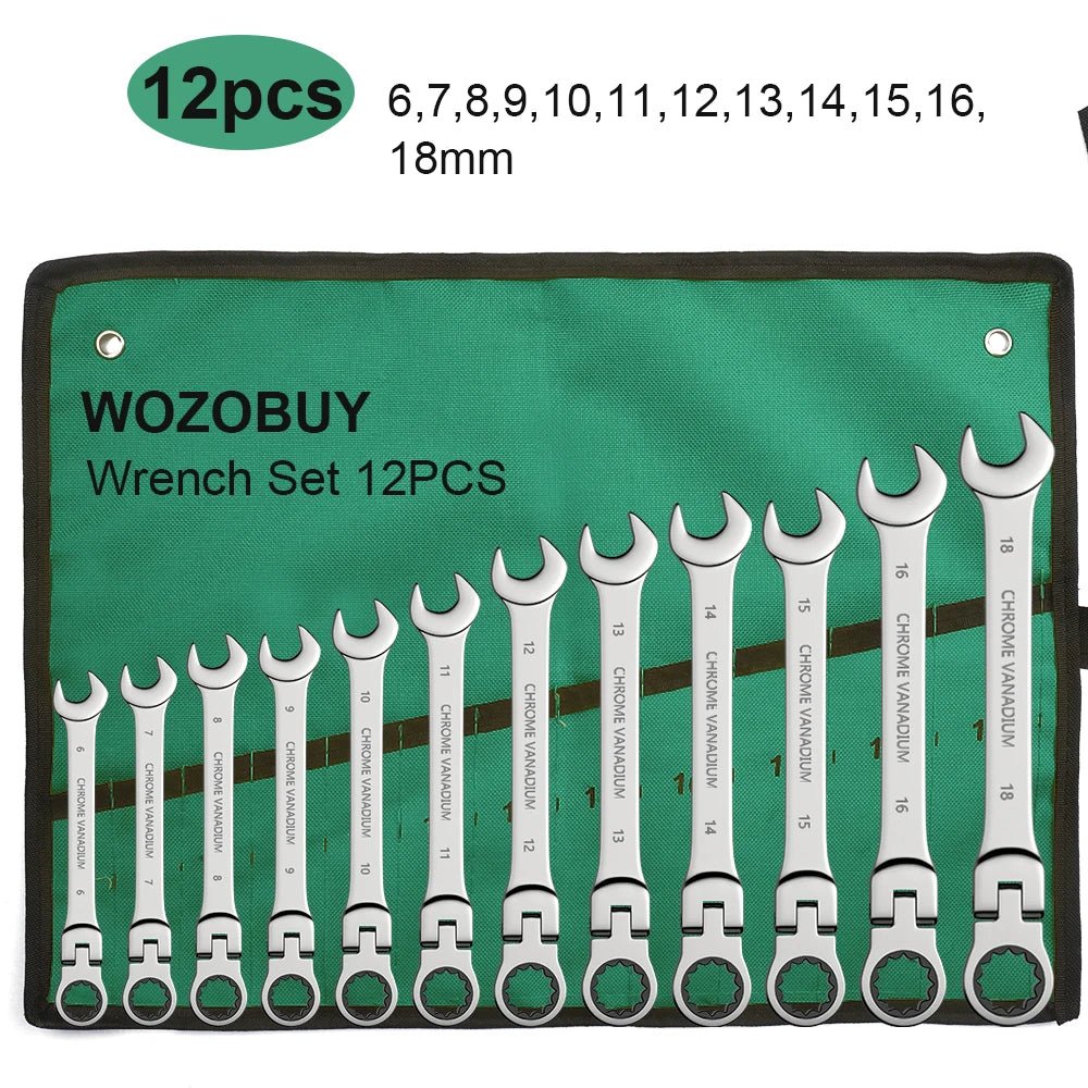 FlexiWrench™ – Ratschen - Ringschlüssel - Set mit Flexkopf (8–22mm) + Tragetasche - Klarwen