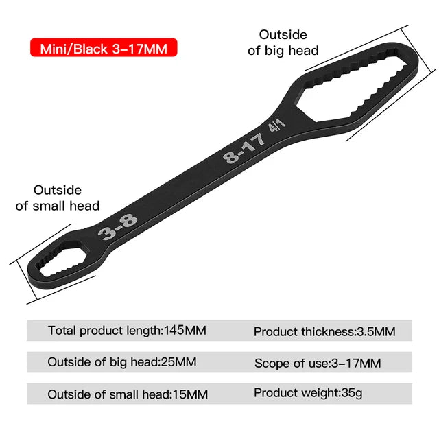 FlexiWrench™ – Universeller Doppelkopf - Selbstspannschlüssel (3–22 mm, Cr - V - Stahl) - Klarwen