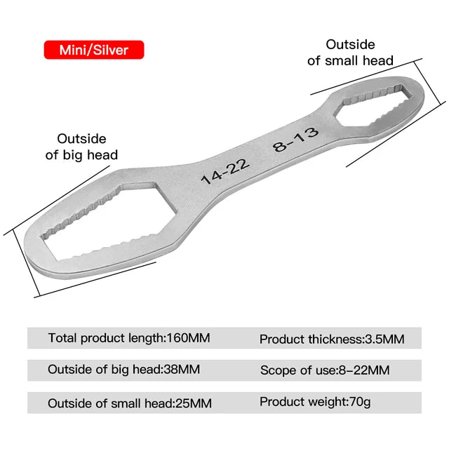 FlexiWrench™ – Universeller Doppelkopf - Selbstspannschlüssel (3–22 mm, Cr - V - Stahl) - Klarwen