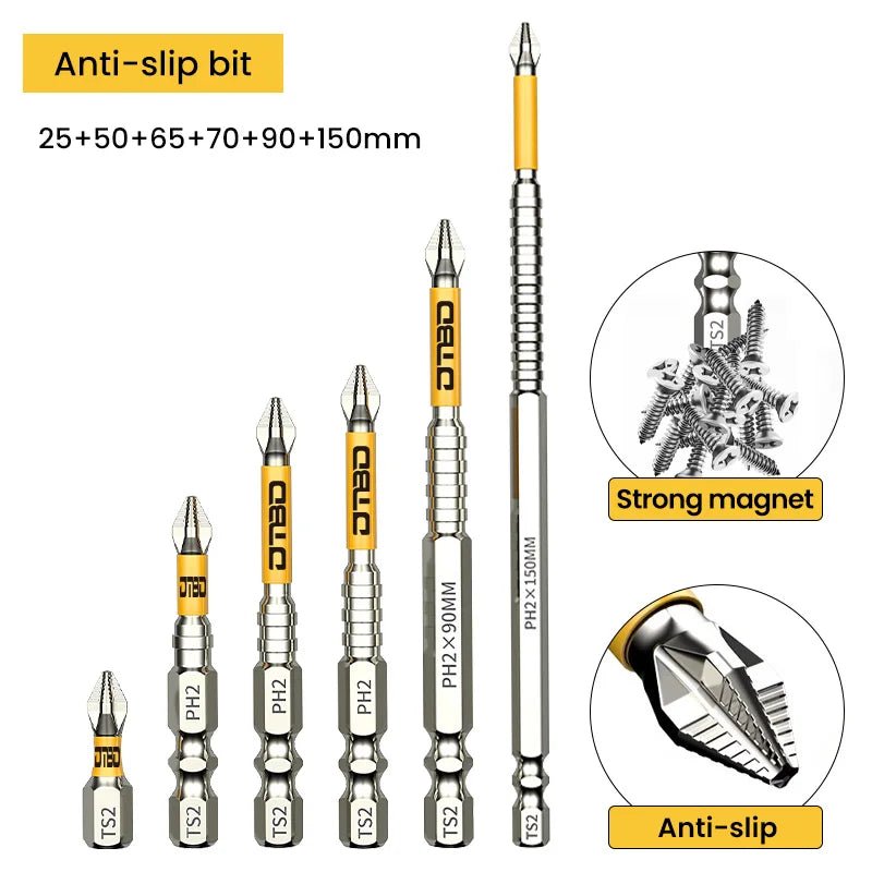 GripBit™ – Magnetische PH2 Schrauberbits aus S2 - Stahl, Anti - Rutsch & Schlagfest (25–150mm) - Klarwen