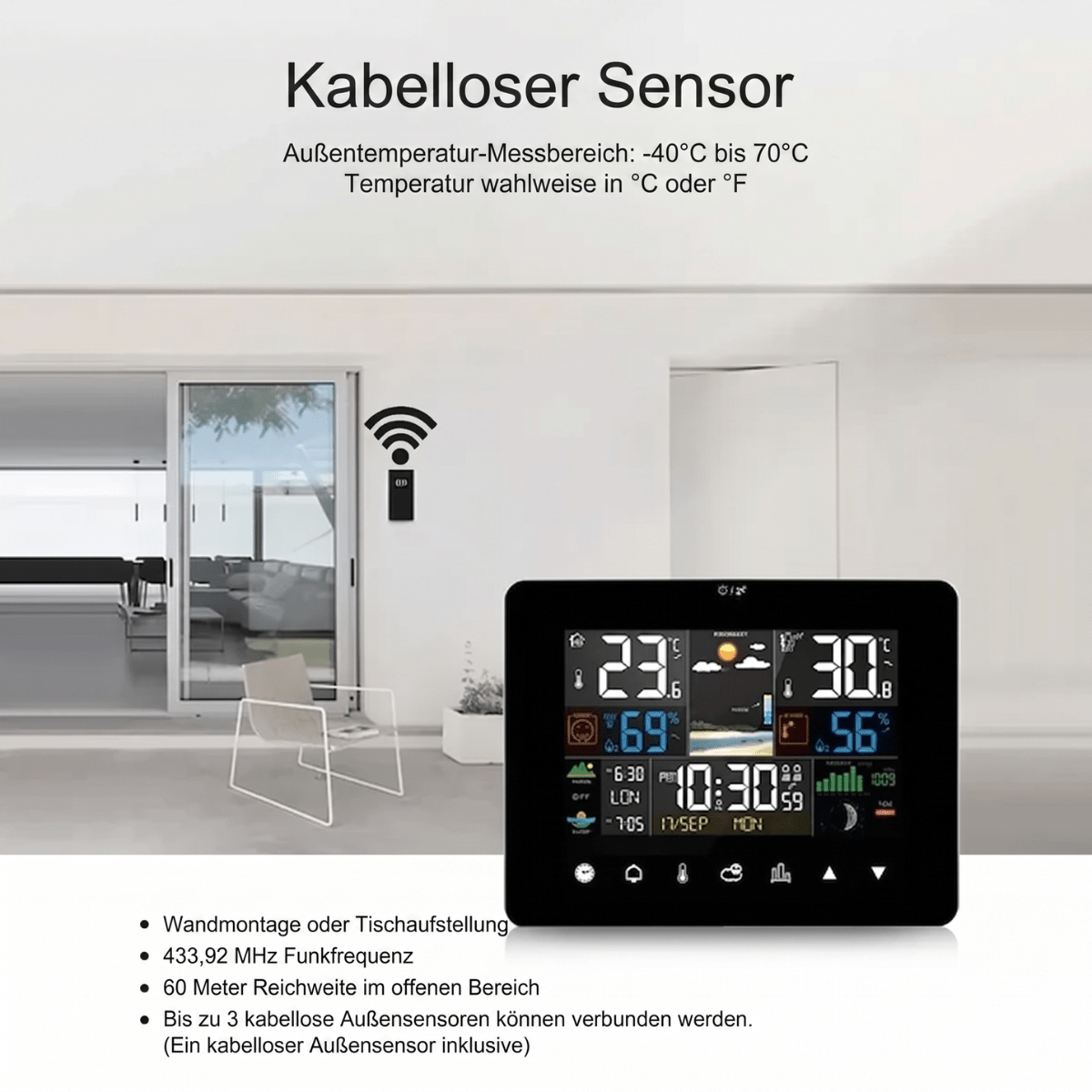 MeteoSense™ – Smarte Wetterstation mit Außensensor - Klarwen