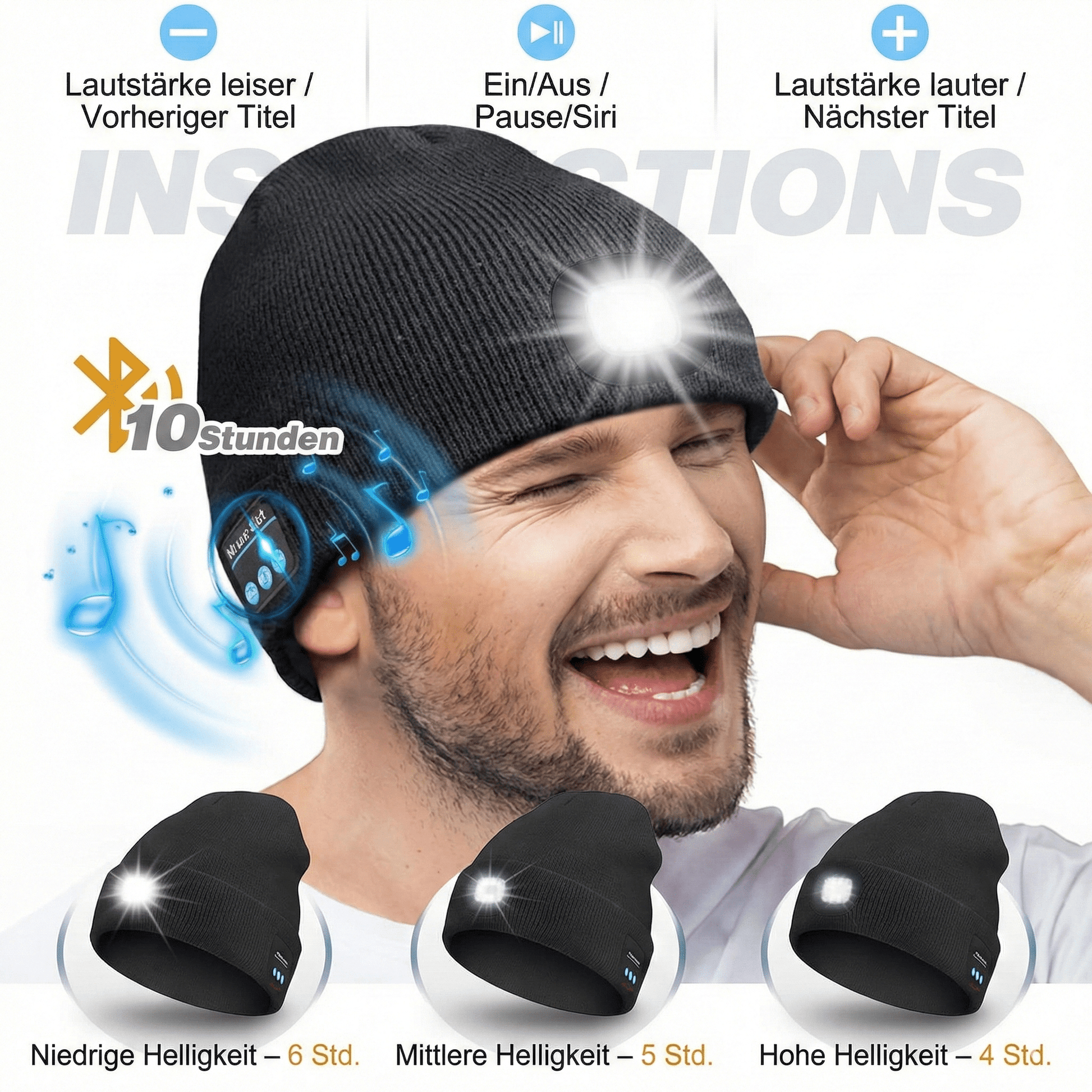 NightGuard™ – LED - Mütze mit Freihand - Beleuchtung & Bluetooth - Klarwen
