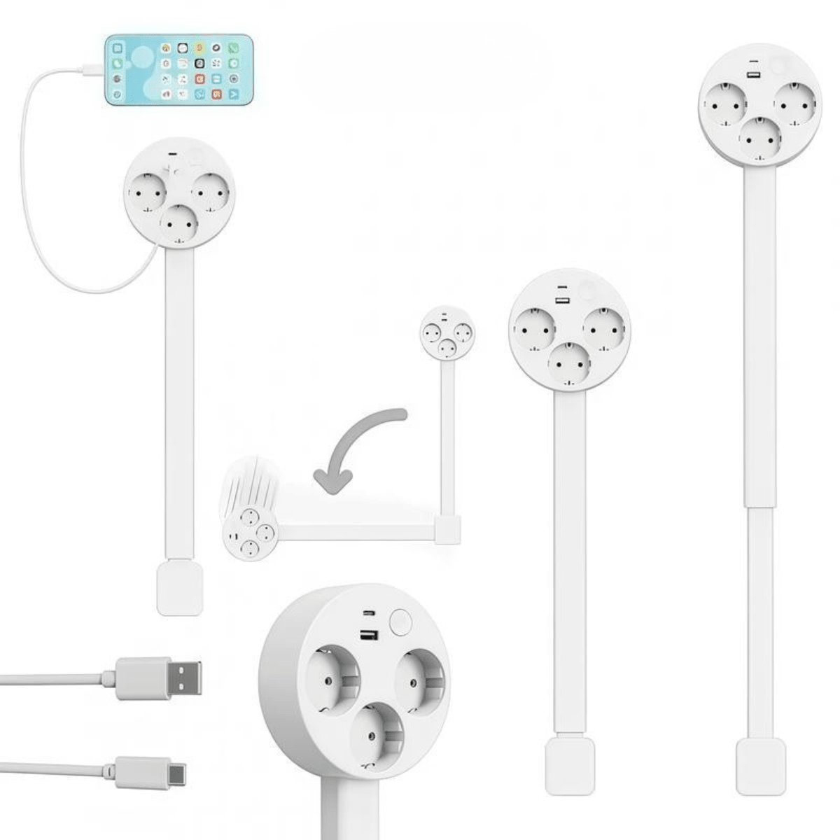 PowerReach™ – Ausziehbare Steckdosenleiste mit USB - Klarwen