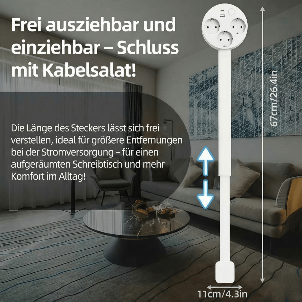PowerReach™ – Ausziehbare Steckdosenleiste mit USB - Klarwen
