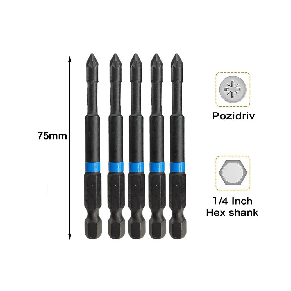 PozidriveX™ – 5er Set Magnetische Schrauberbits PZ1/PZ2/PZ3 (75mm) - Klarwen
