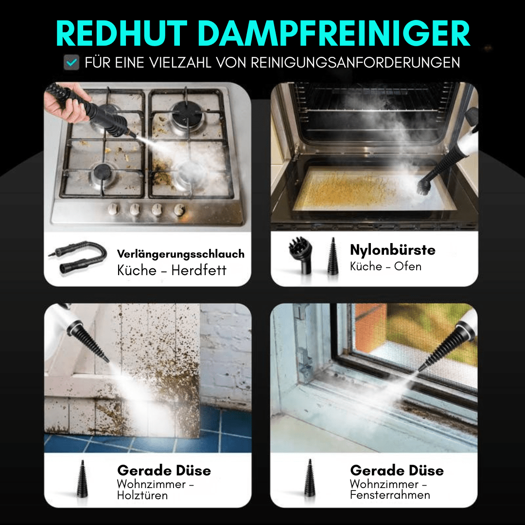 RedHut™ – Tragbarer Dampfreiniger mit 12 Zubehörteilen für Küche, Bad & Haushalt - Klarwen