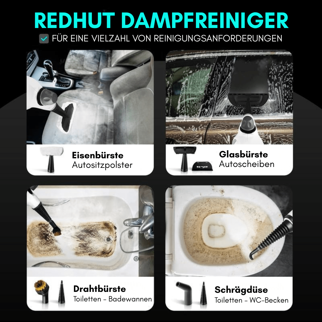 RedHut™ – Tragbarer Dampfreiniger mit 12 Zubehörteilen für Küche, Bad & Haushalt - Klarwen