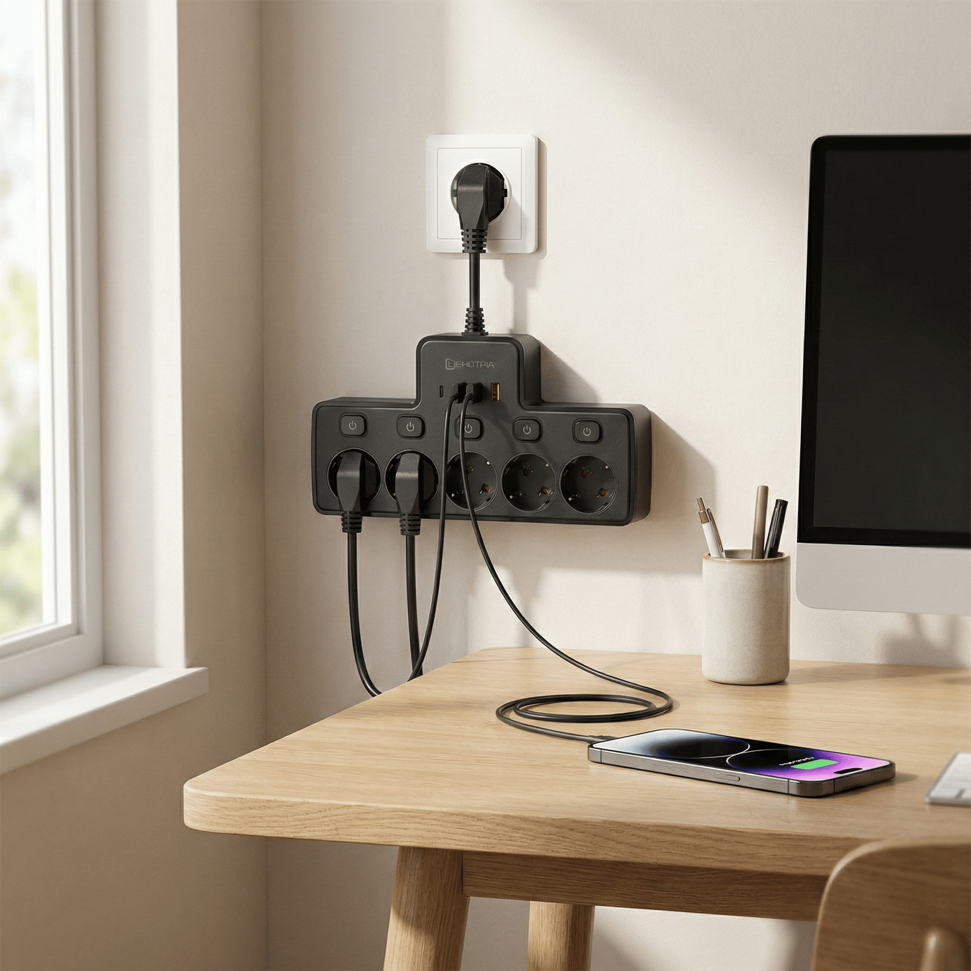 VoltKraft™ – Intelligente 9 - in - 1 Steckdosenleiste mit USB - C - Klarwen